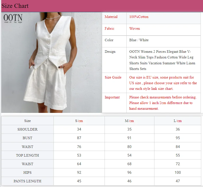 OOTN Women 2 Pieces Elegant Blue V-Neck Slim Tops Fashion Cotton Wide Leg Shorts Suits Vacation Summer White Linen Shorts Sets
