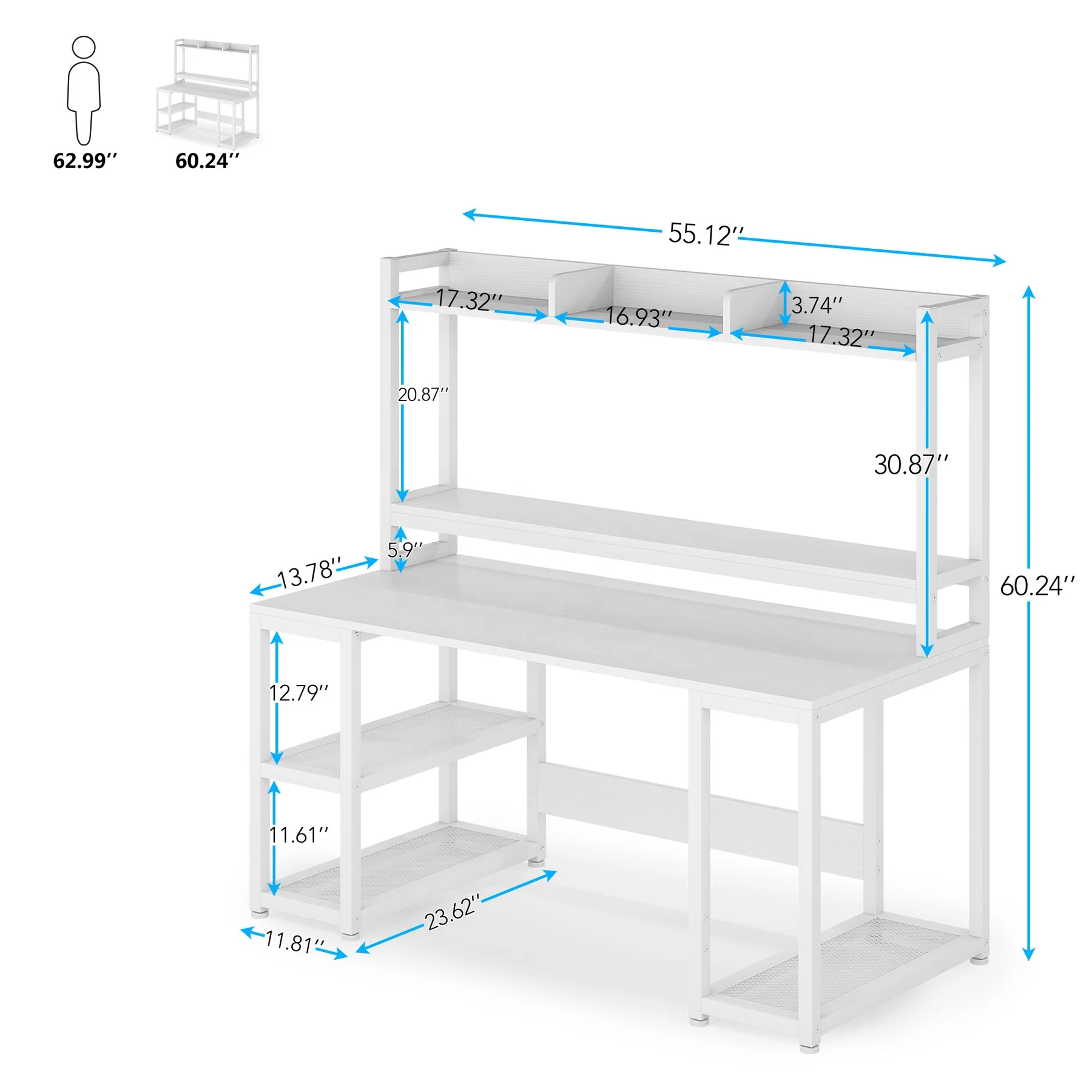 Tribesigns 55 Inches Studio Computer Desk with Monitor Stand Office Writing Desk PC Table Home Office Furniture