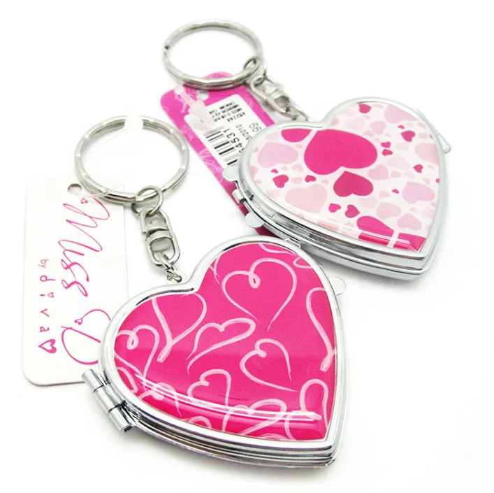 mini keychain makeup mirror double sides logo heart mirror