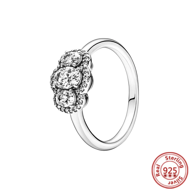 Fashion 100% 925 Silver Rings Sparkling Elevated Heart Row Of Zirconia Eternity Rings For Women Engagement Jewelry Anniversary