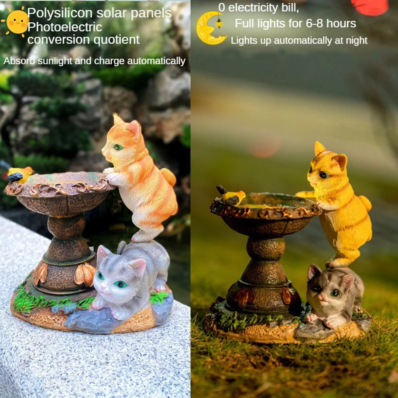 Resin material cat shaped garden decoration, outdoor solar lights, lawn decoration ornaments