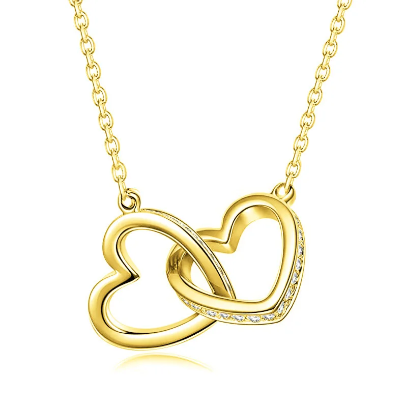 MYF Factory custom wholesale 18k gold plated double 925 sterling silver woman fashion jewelry heart necklaces for mothers day