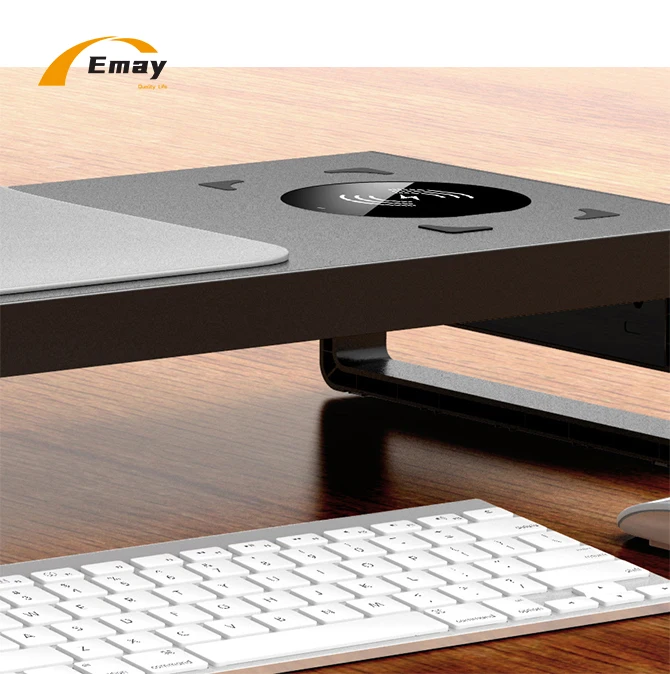Multifunctional Aluminum Monitor Stand With USB 3.0  Hub port and Wireless Charger Computer Desk Organizer Mobile P