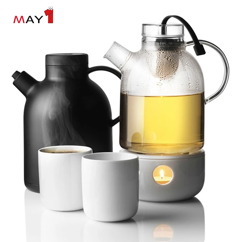 
Customized Logo Handblown Pull Up Basket Strainer borosilicate Glass Tea Pot 