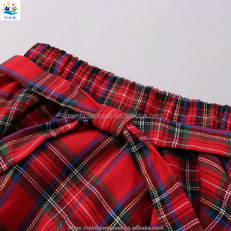 Spring Fashion Set for 12-Year-Old Girl Long Sleeve Tee Shirt and Red Plaid Skirt 2-Piece Kids Clothes Set