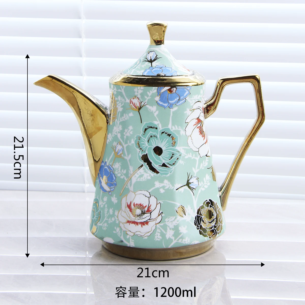 Deluxe 14PCS Water Set Arabia Gold Framed Porcelain Coffee & Tea Cup Set with Teapot Tray Ceramic Tea Cup Set