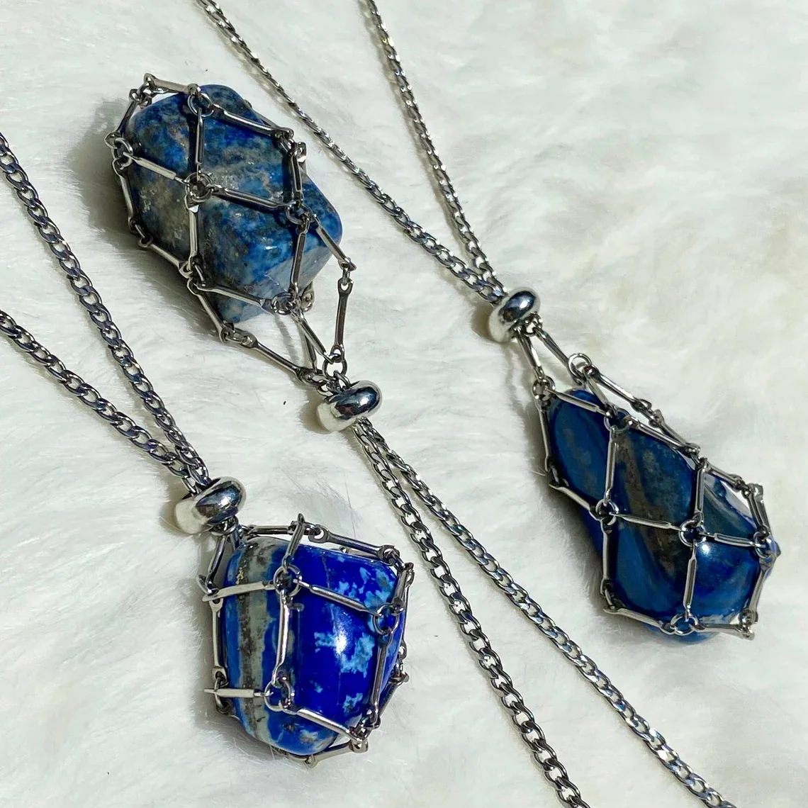 Lateefah OEM Holder Net Stainless Steel  Chain Stone Collecting Holder Adjustable Jewelry New Design Crystal Cage Necklace