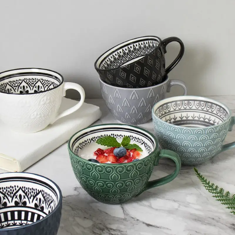Wholesale Nordic New Bone China Sculpture Tea Cup Custom logo Printed Promotional Embossed Ceramic Coffee Mug For  Gifts