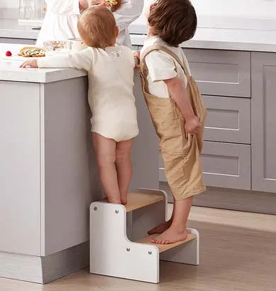 Kids Wooden Step Ladder with Handles Reach-Up 2-Step Footstool for Toddlers Bathroom Potty Bench Indoor Flower Rack Small Spaces