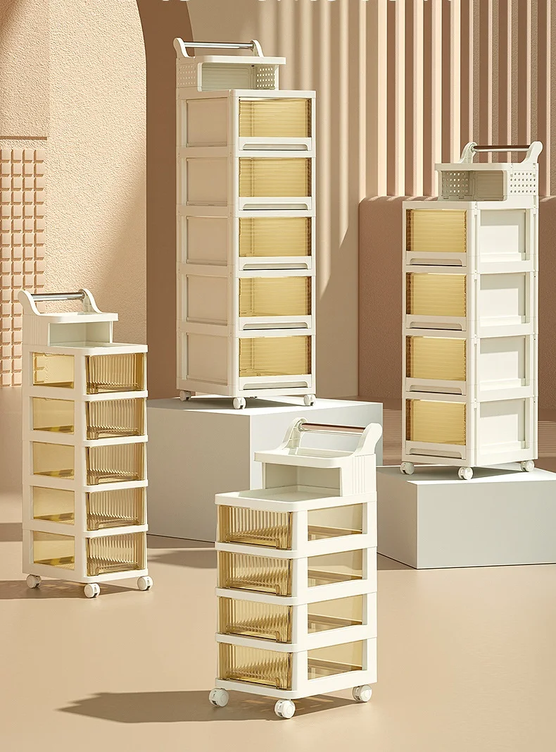 Hot Selling Large Size Foldable Storage Bins Drawers PP Plastic Toy Organizer Wheels Modern Snack Book Bookcase High Quality