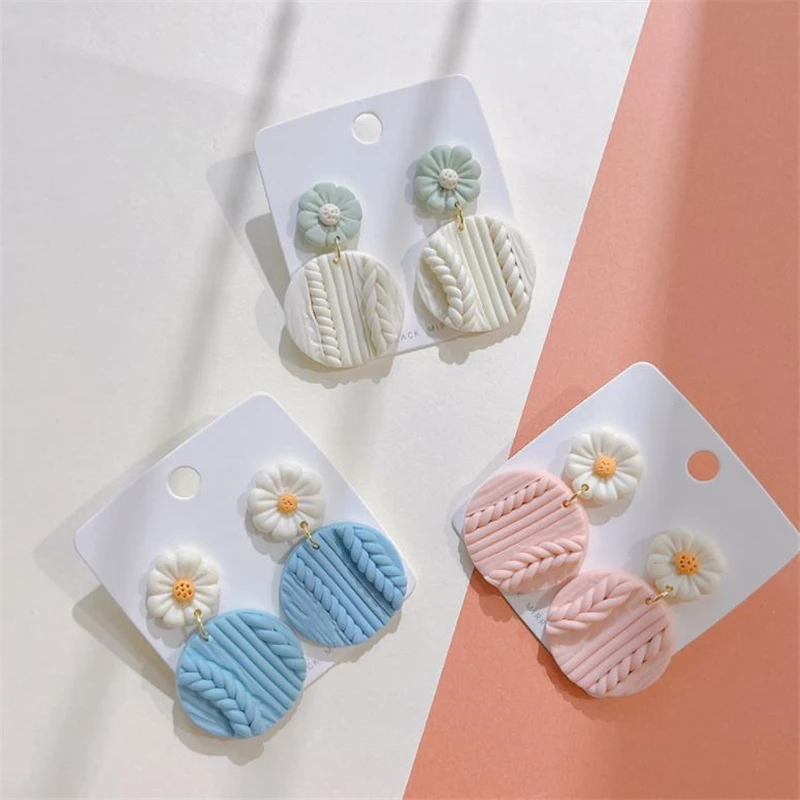 pendiente soft clay earrings flower geometric circular stripes fashion jewelry for women polymer clay handmade stud earrings