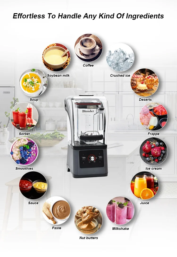 Low noise licuadora silenciosa hardened stainless steel blades leakproof commercial blender for restaurant