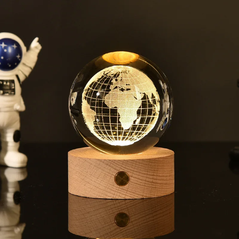 Солнечная система планета Сфера лазерный гравированный хрустальный шар 3D внутренняя резная светодиодная Ночная лампа круглый ручной работы
