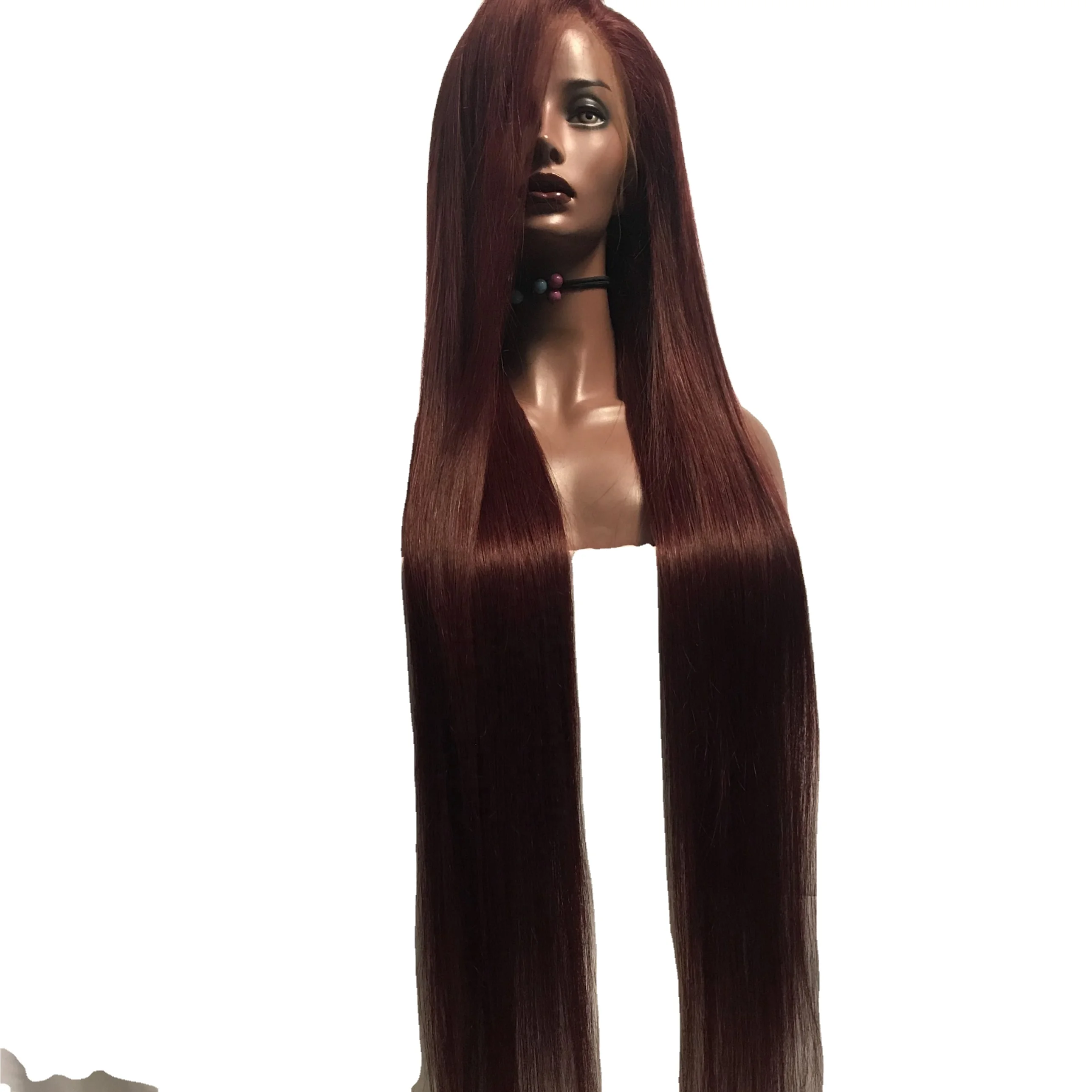 99J Lace Frontal Wig Straight Human Hair Pre Plucked with Baby Hair Brazilian Remy Hair Glueless Wine Red Colored 150% Density