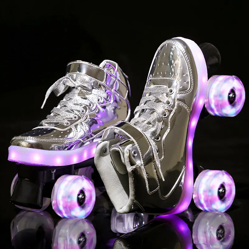 Amazon adult quad skates double row roller skates unisex canvas shoes flashing roller for lovers two line wheels patines