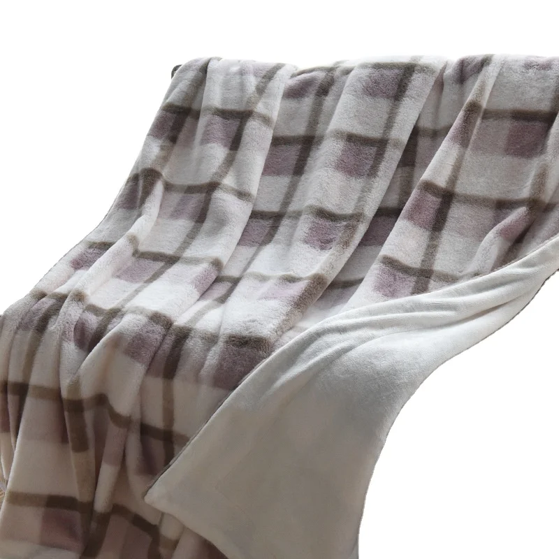 Printed Plush Flannel Super Soft Double Layer Blanket Plaid Blanket for Sofa Bed Living Room