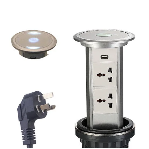 Kitchen Counter top Tabletop Worktop Recessed Concealed Under Cabinet Retractable Extension Lead Plug 220v Power Pod Unit Socket