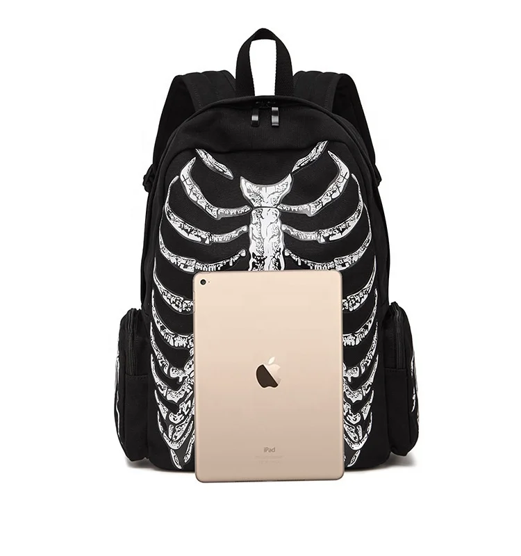 Skull bone Purse Teens School Satchel Travel Backpack with detachable hat printed