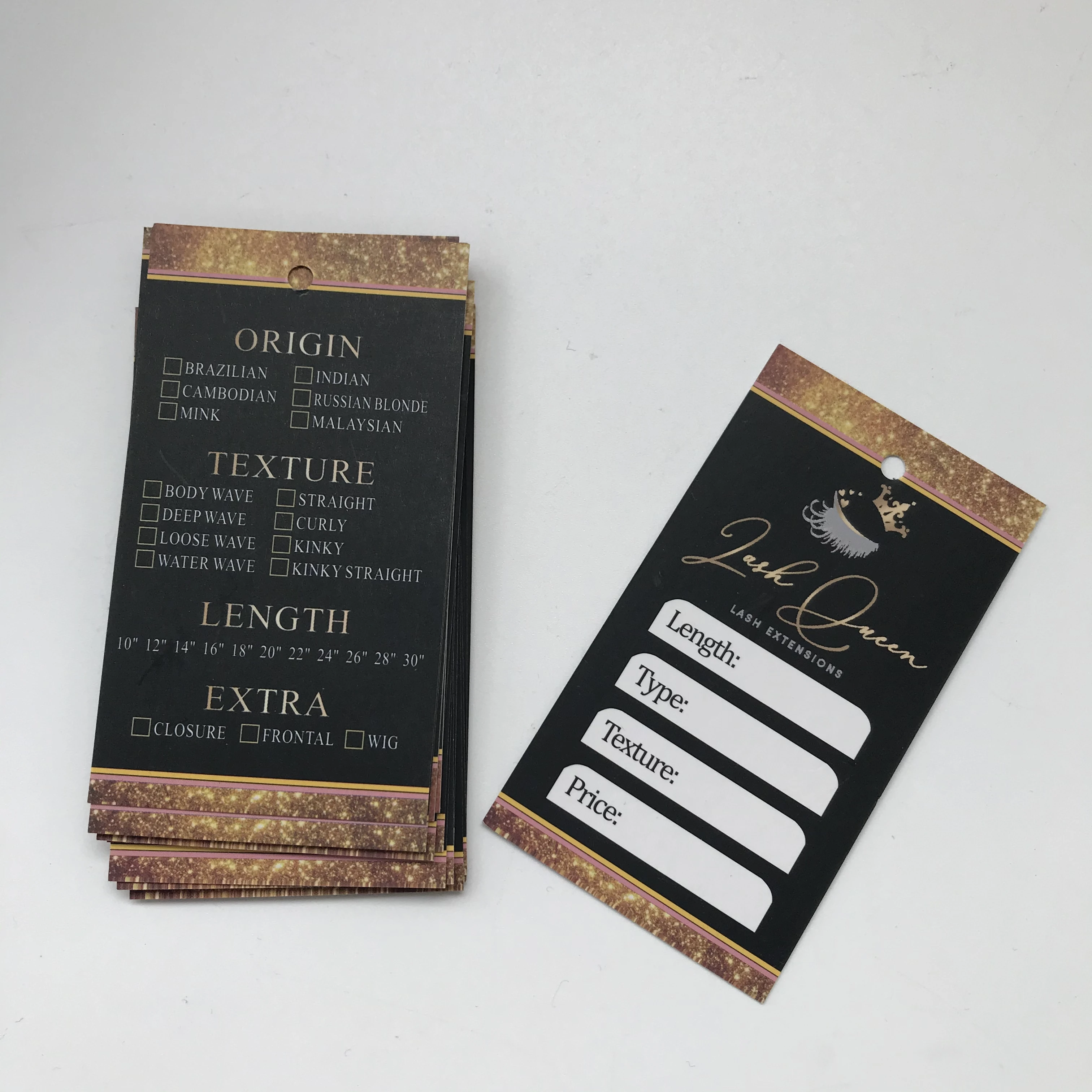 Design Printing Name Logo Paper Garment Hangtag Labels custom hair bundles tags