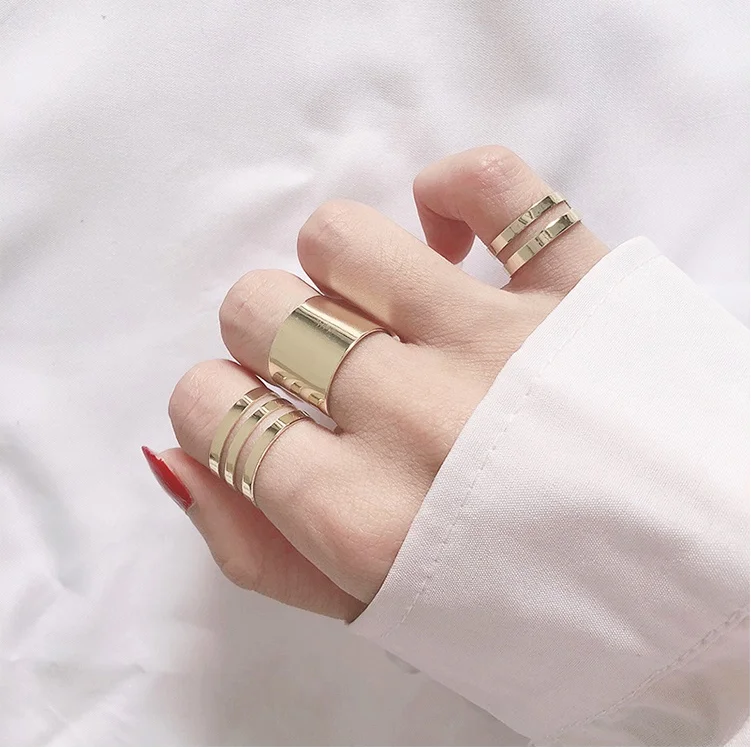 3pcs/set simple minimalist korean ring adjustable open women female ring set