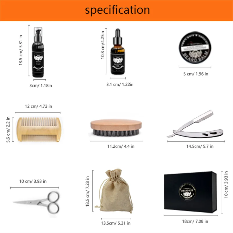 custom organic beard wood brush and comb set grooming kit grow oil balm mens beard trimming care sets gift