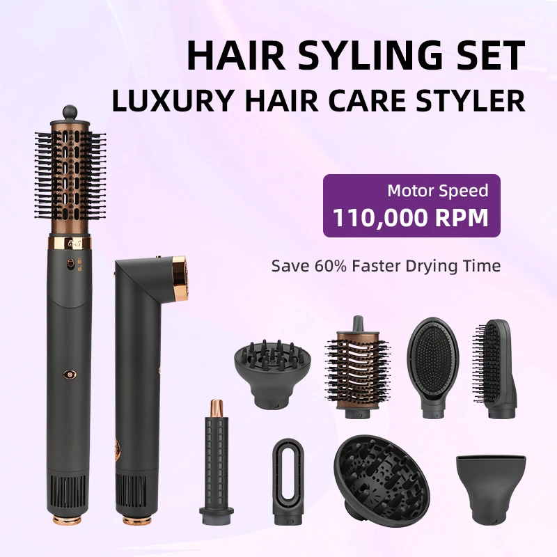 Customized Logo 7 In 1 BLDC Hair Dryer Negative Ion Hair Care Professinal Hairdryer Quick Dry Home Salon Hot Air Brush Set