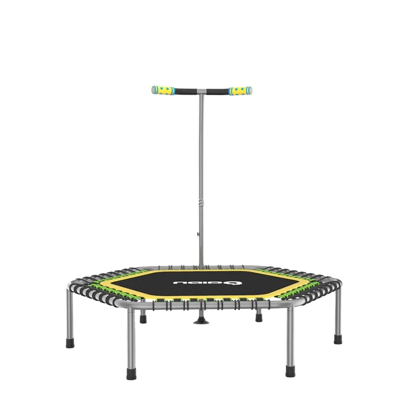Trampoline Adults Folding Jumping Mat Fitness 45 Inch Indoor Hexagon Mini Gymnastic Trampolines With Safety Handle Bar