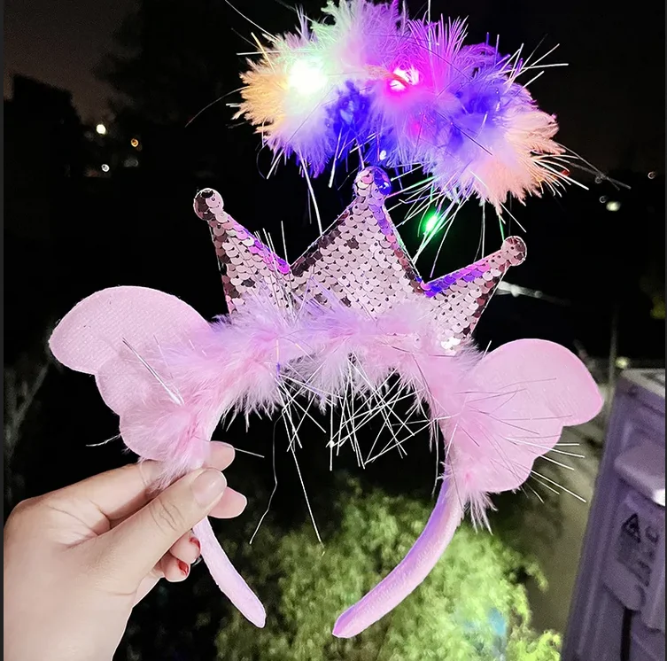 Cute Angel Wings Feather Headband Headdress Fairy Led Light Children Toy Gift Globos Events Wedding Cosplay Concert Supplies