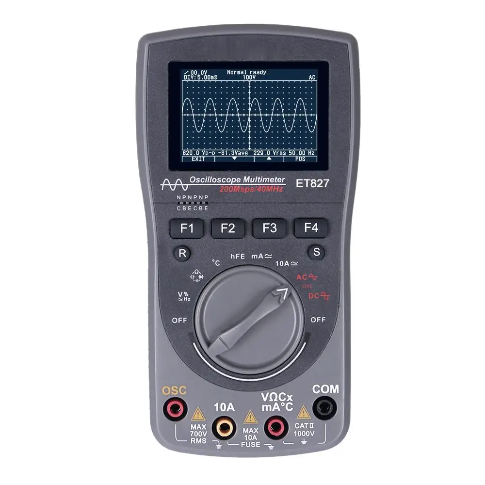 ET827 Digital 40MHz 200Msps/S Oscilloscope Multimeter Electronic Repair Laboratory 6000 Counts True RMS Scopemeter