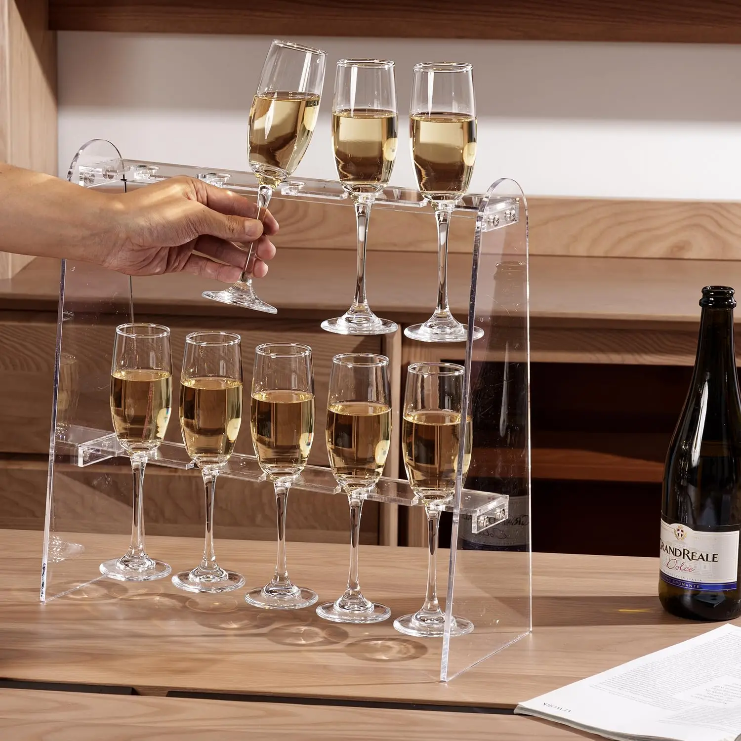 Modern Clear Acrylic Champagne Flute Glass Holder Stand wedding party centerpieces Tabletop Stemware Hanging Display Rack