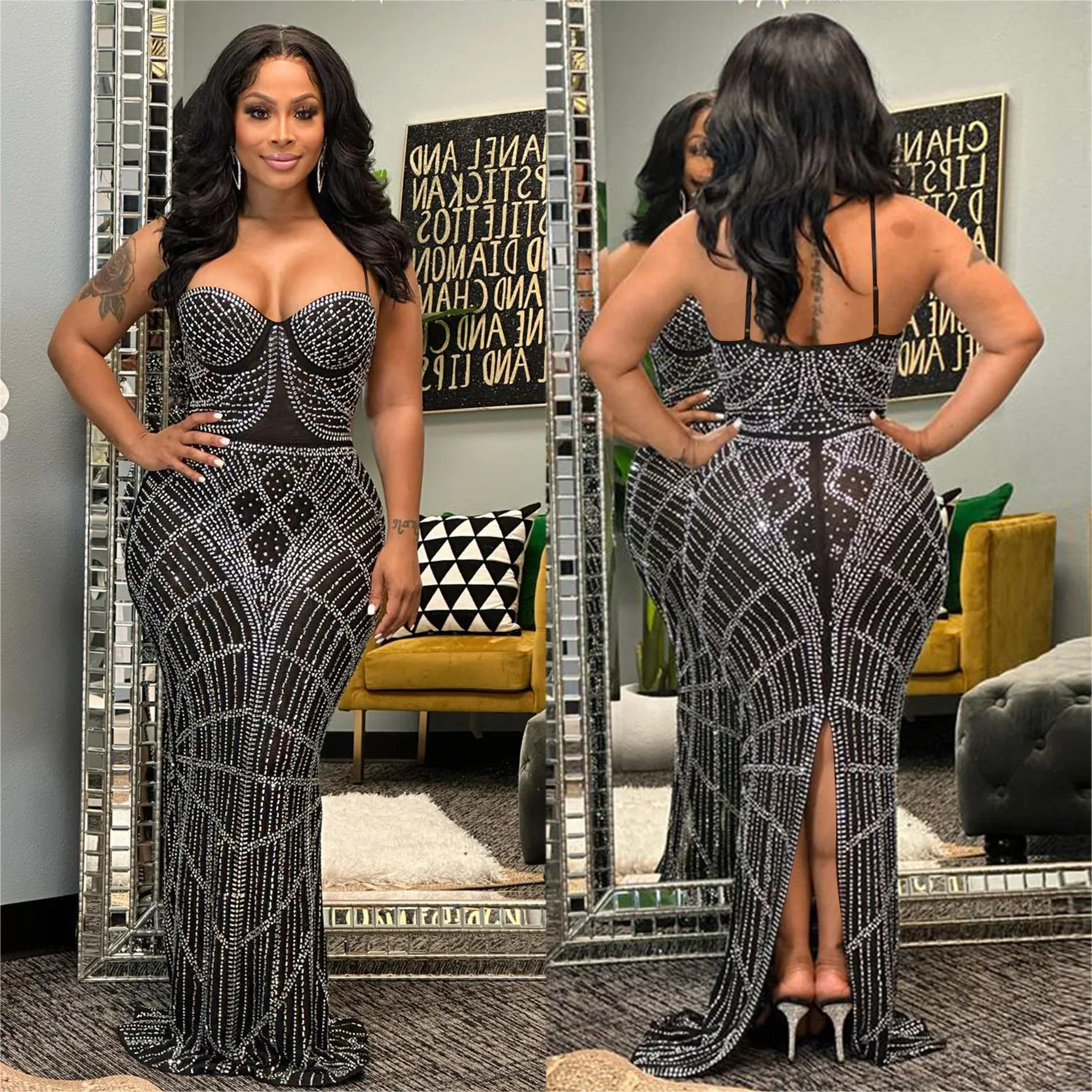 Womens clothes ladies evening slip dresses sexy nightclub party cutout casual Backless slim wrapped hip diamond mesh women dress