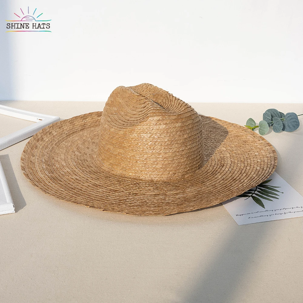 Shinehats Fashion Vintage Cowboy Chapeau Femme Custom Women Beach Designer Sombreros Sun Summer Wide Brim Panama Straw Hats
