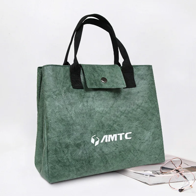 2024 new design large capacity green tyvek paper tote bag with PP webbing handle for picnic