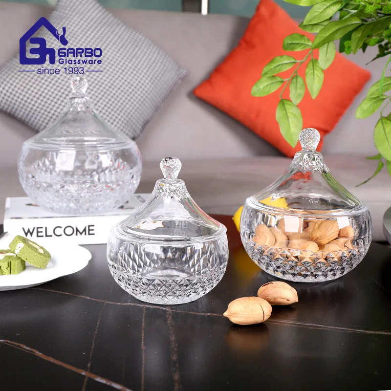 Small Size New Design Glass Candy Jar Diamond Luxury Design Candy Chocolate Storage Pot Arabic Market Hot Sale Candy Glass Jar