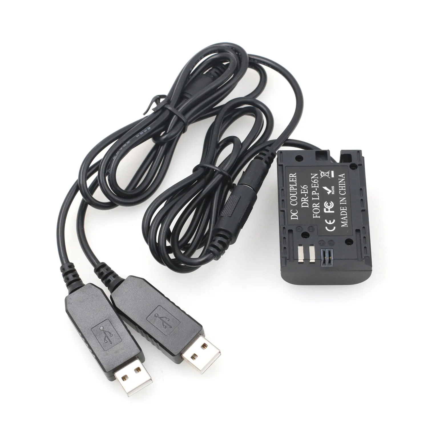 Dual USB 5V PowerBank DR-E6 Dummy Battery LP-E6 for Canons EOS R5 R6 5D 7D Mark II 6D 80D Camera