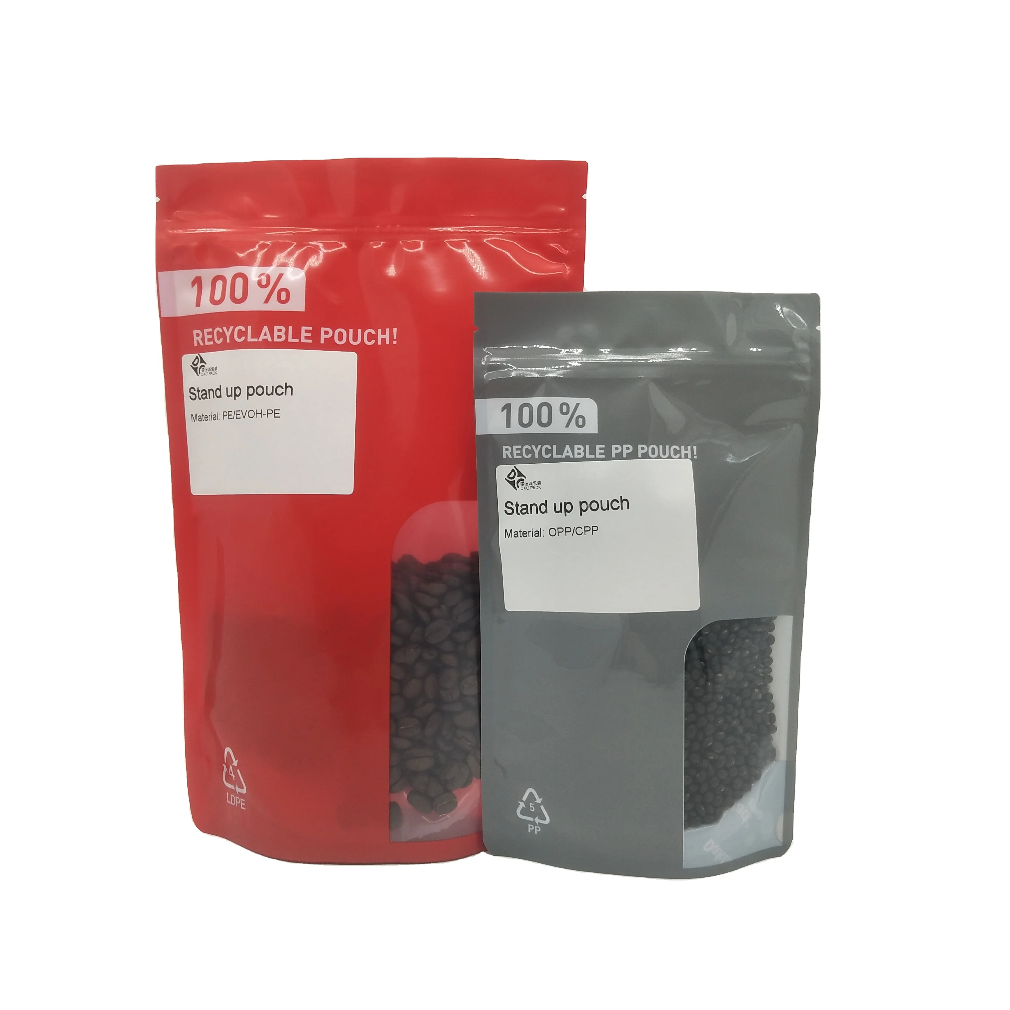 
Customized printing plastic recycle food packaging doypack with window 