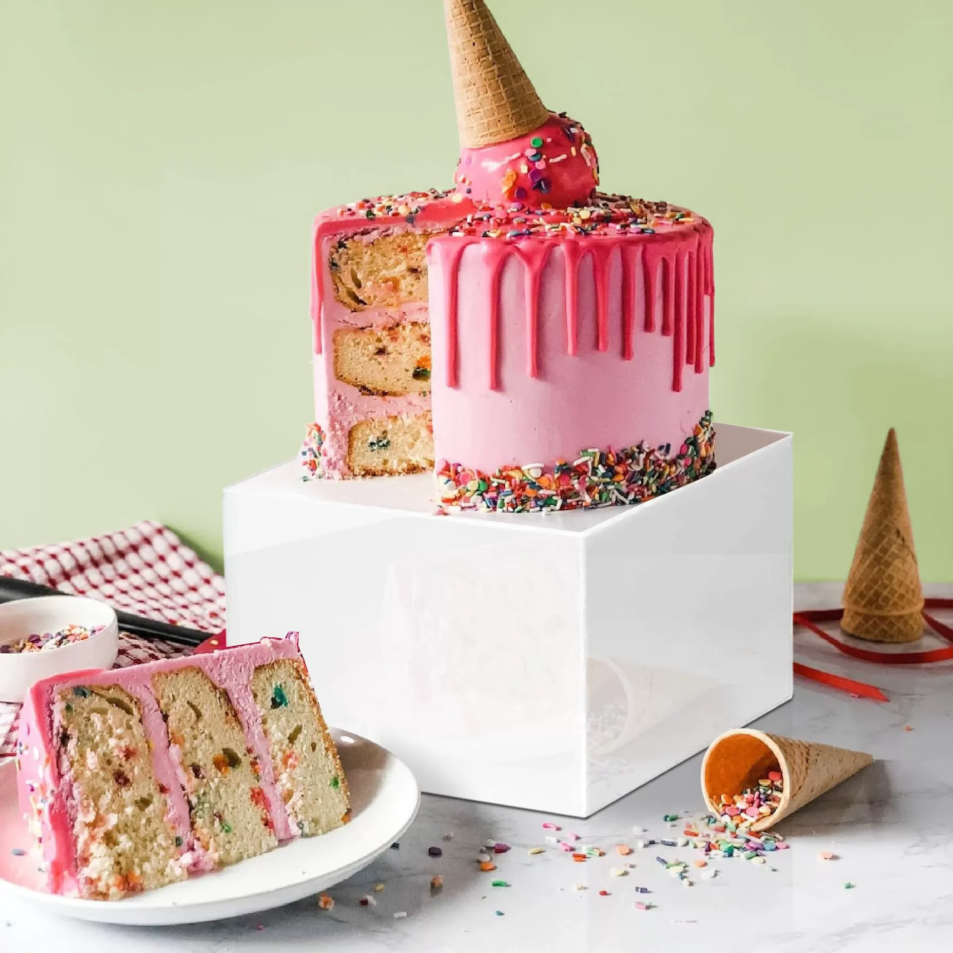 White Acrylic Nested Cube Buffet Stand Pmma Square Food Dessert Base Box Display for Wedding Cake Rack Display Stand