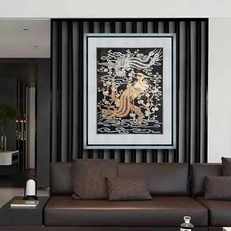 JZ Living Room Decor Abstract Enamel Artwork Phoenix Luxury Tempered Glass Wall Art 3D Animal Glass Paintings For Home