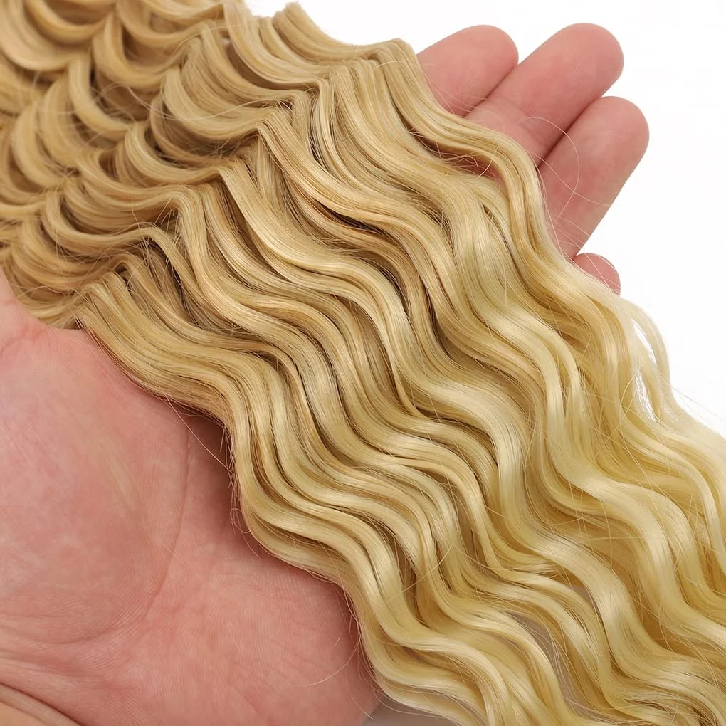 G&T Deep Wave Crochet Hair Extensions for Black Women Synthetic Ocean Wave Curly Braiding Hair Dyed Single Weft Wig