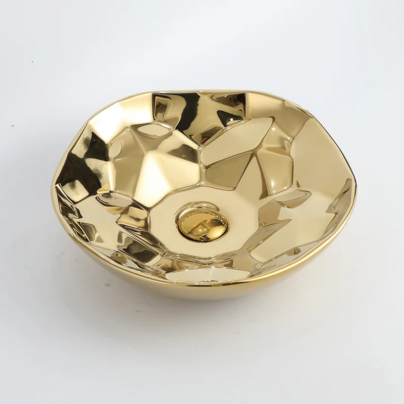 Luxury Sanitary Ware oval design hotel use pedestal golden bath sink ceramic basin