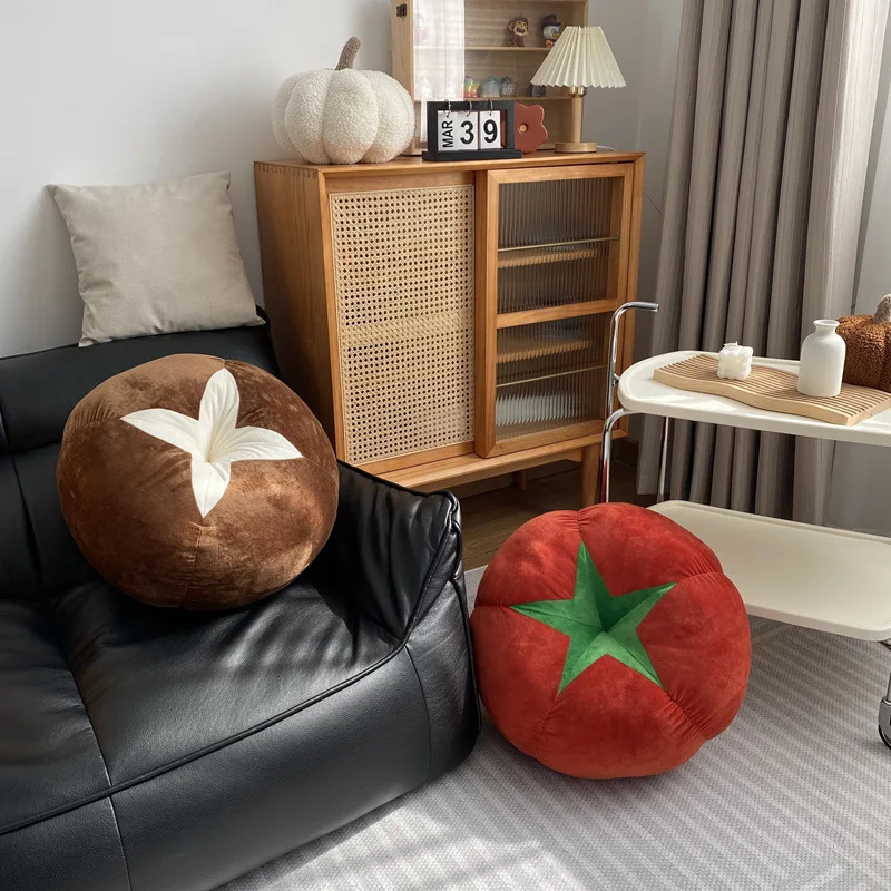 Cute Simulation Kawaii Fruit Stuffed Cushion Soft Mushroom Persimmon Tomato Plush Toys Home Decor for Children`s Sofa Cushion