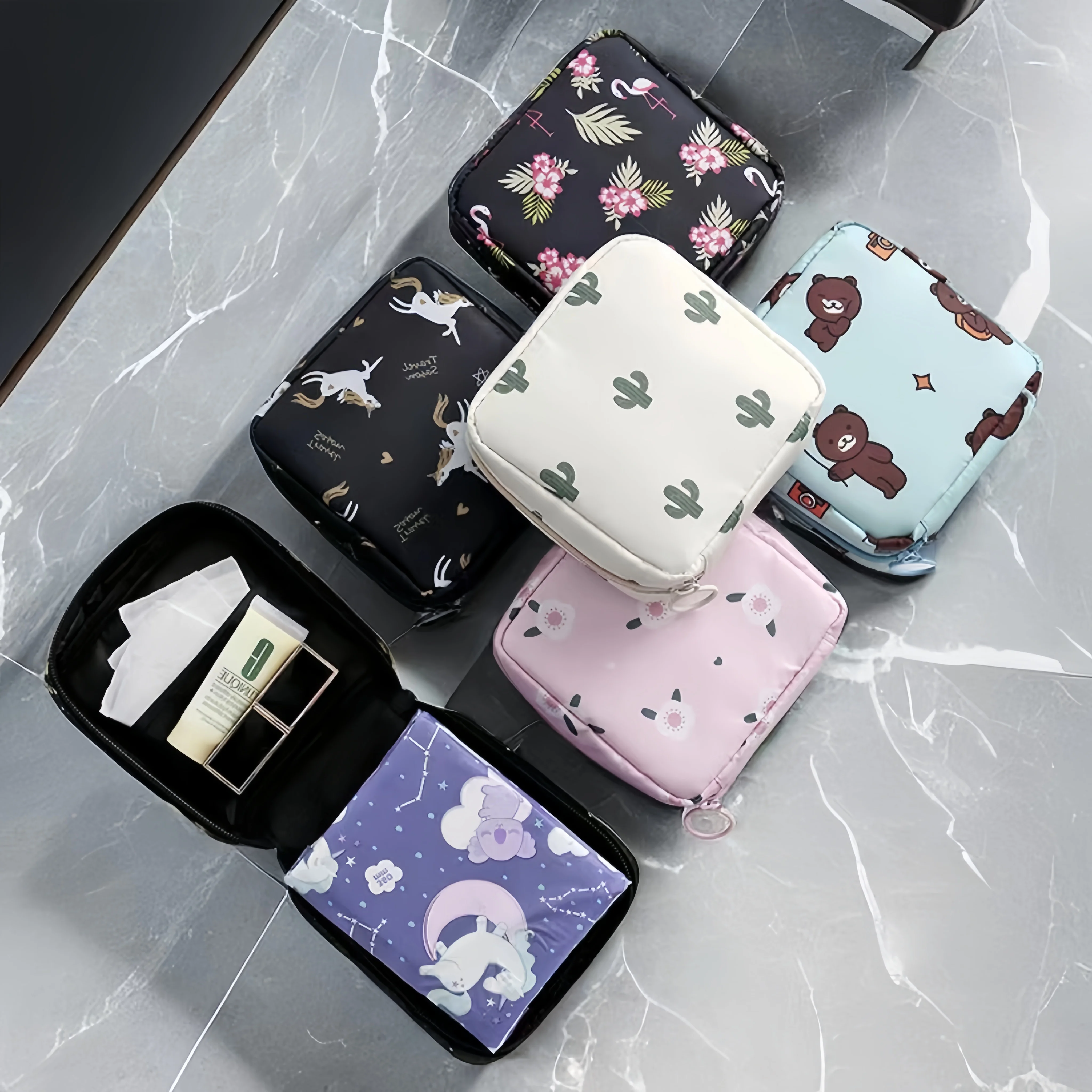 Travel Toiletry Wholesale Waterproof Portable  Organizer Sanitary Storage Bag Women Tampon Napkins Pad Pouch