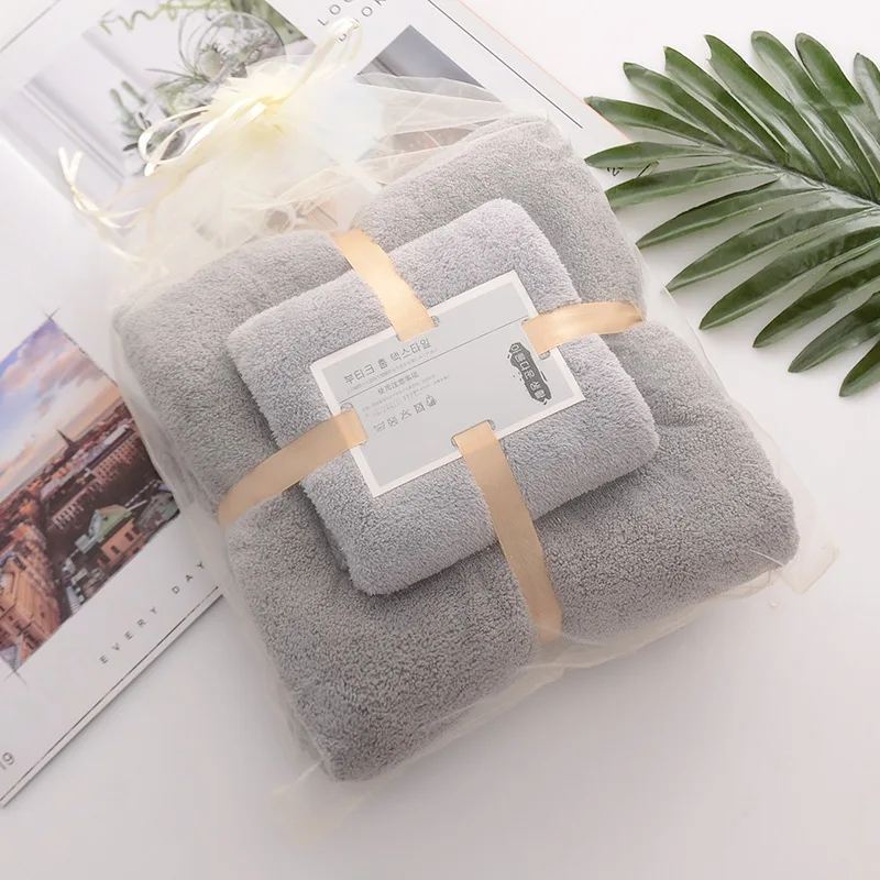 High quality bath towel set gift thick coral fleece deluxe luxury  soft absorbent face towel bath set