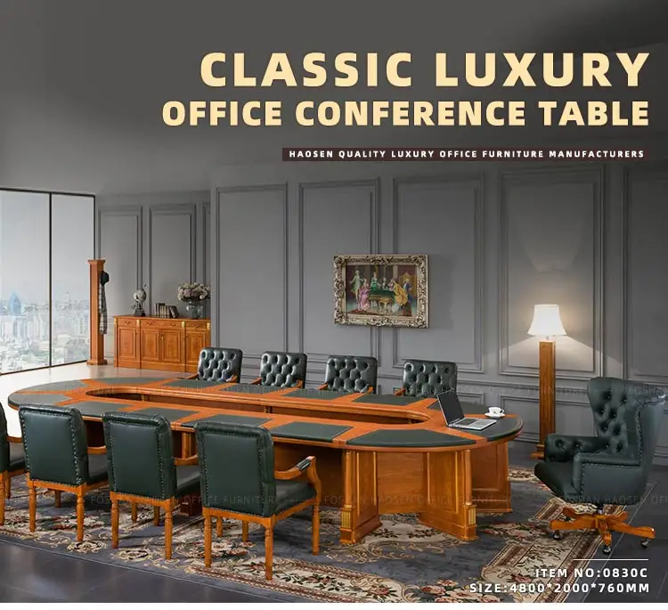 Luxury Wooden Leather Desktop Conference Room Office Furniture Set