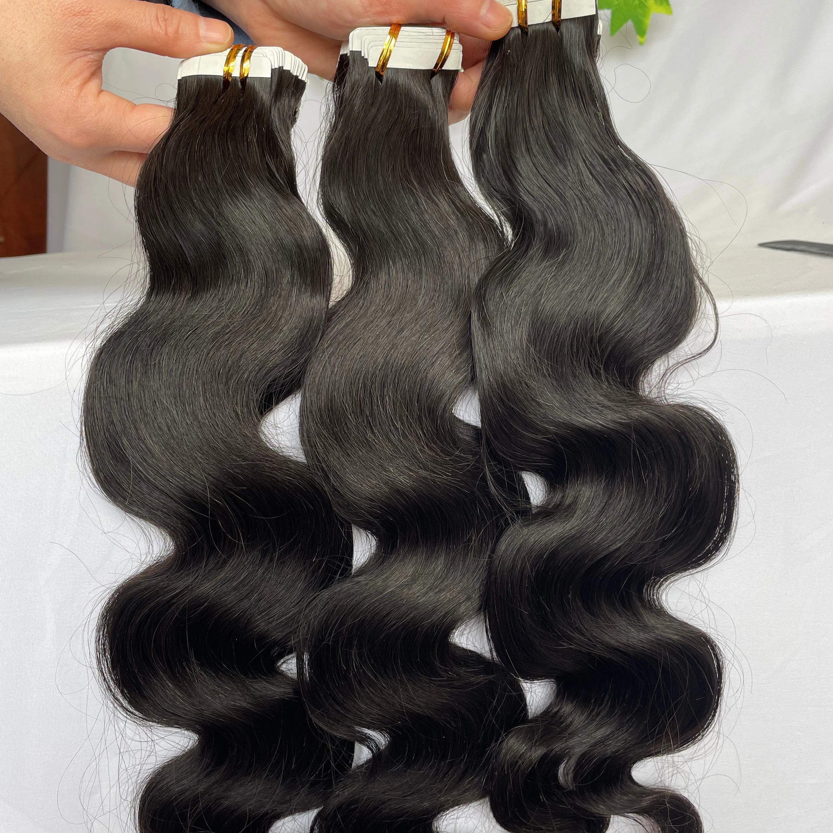 Tape in Hair Extensions 100% Human Raw Adhesive Double Siding Cambodian Remy  Hair Body Wave 20 Lots/ Bundle