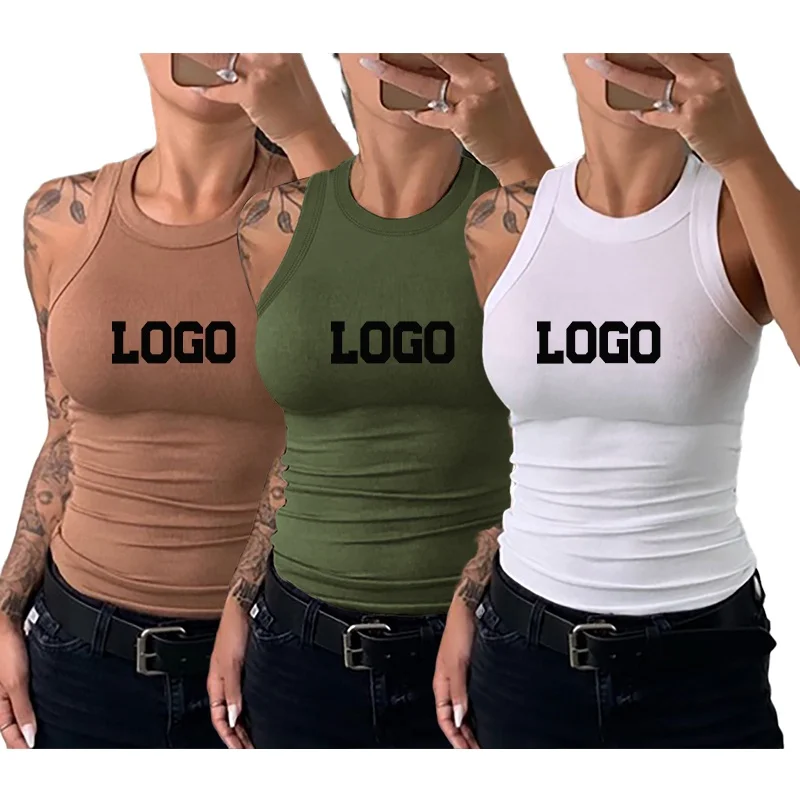 Free Custom Logo Solid Organic Cotton Tank Tops Wholesale White Top For Women