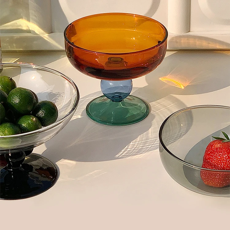 Clear Glass Salad Bowl Set For Dessert Ice Cream Cup Transparent Creative Glass Bowl
