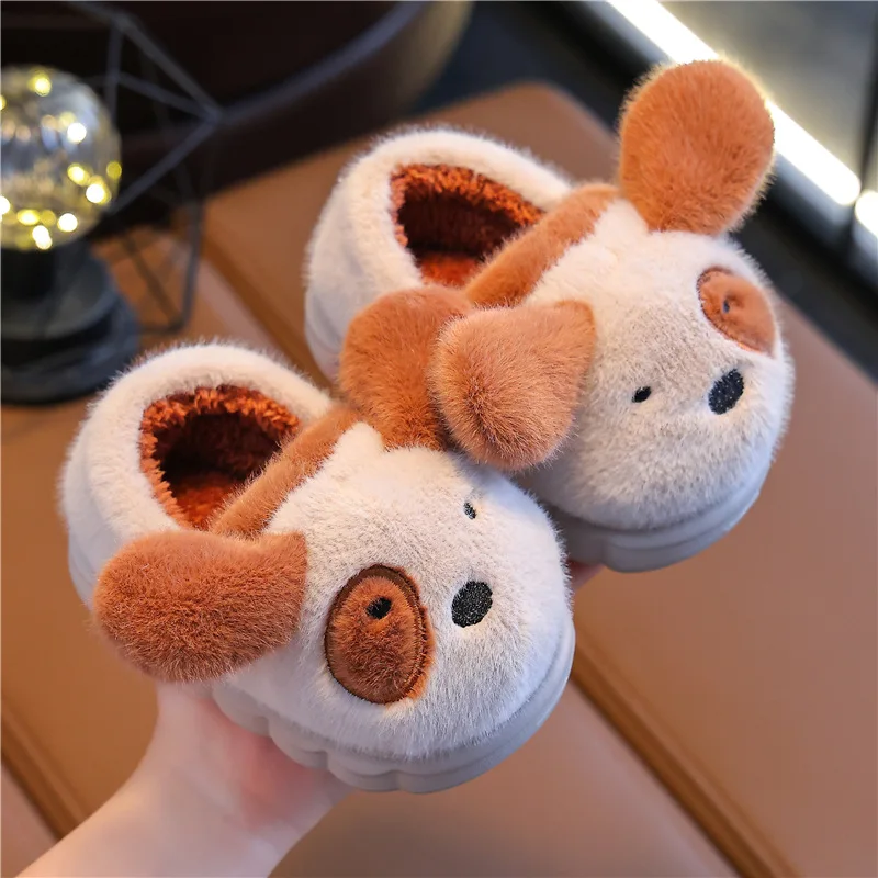 2023 Animal Cute Winter Thickness Warmth Anti Cold Kids Indoor Cover Heel Cotton Kids Fur Slipper