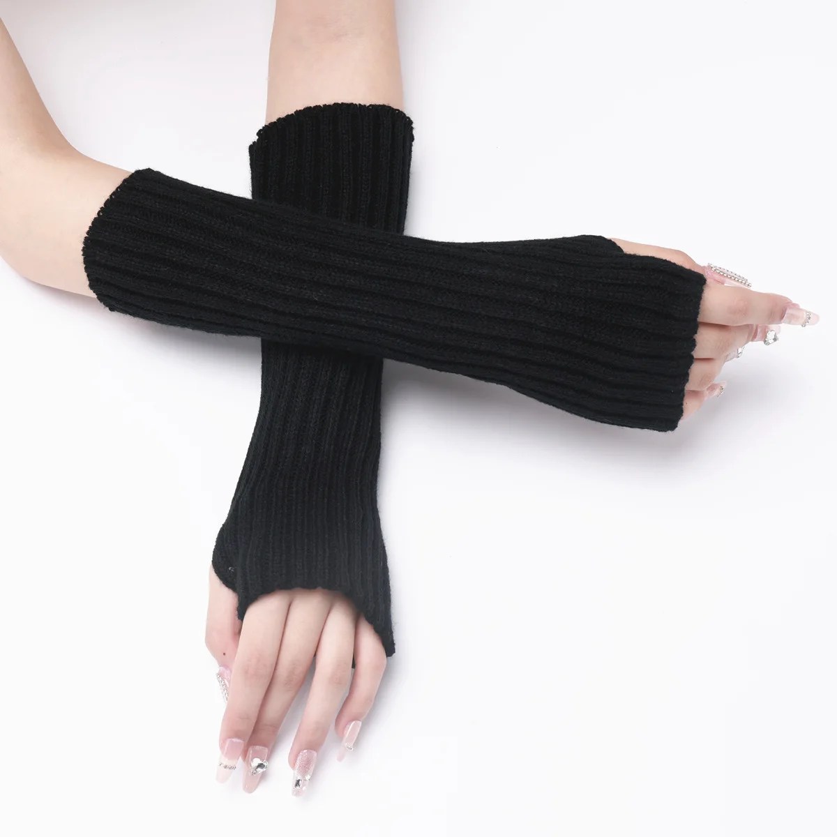 Fingerless Thumb Hole Long Gloves Mittens Winter Custom Arm Warmers For Women