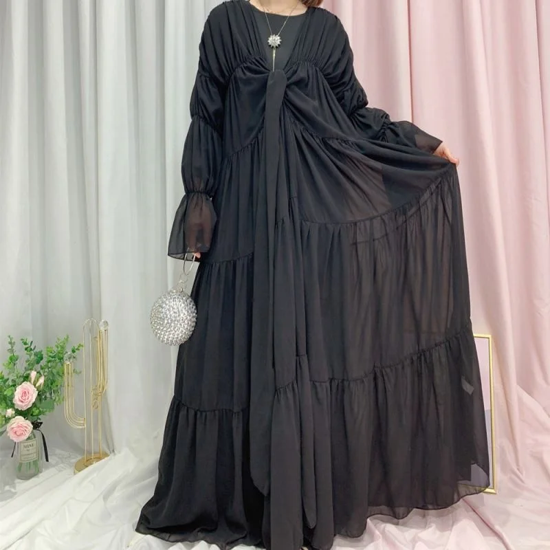 Modest Islamic Clothing Muslim Abaya Women Islamic Dress Open Front Ruffle Dress Abaya